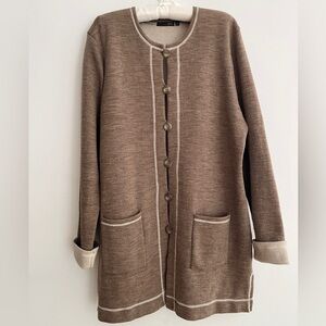 JANA Crew Neck Long Sleeve Button Front Sweater Coat Long Cardigan Wool Neutral